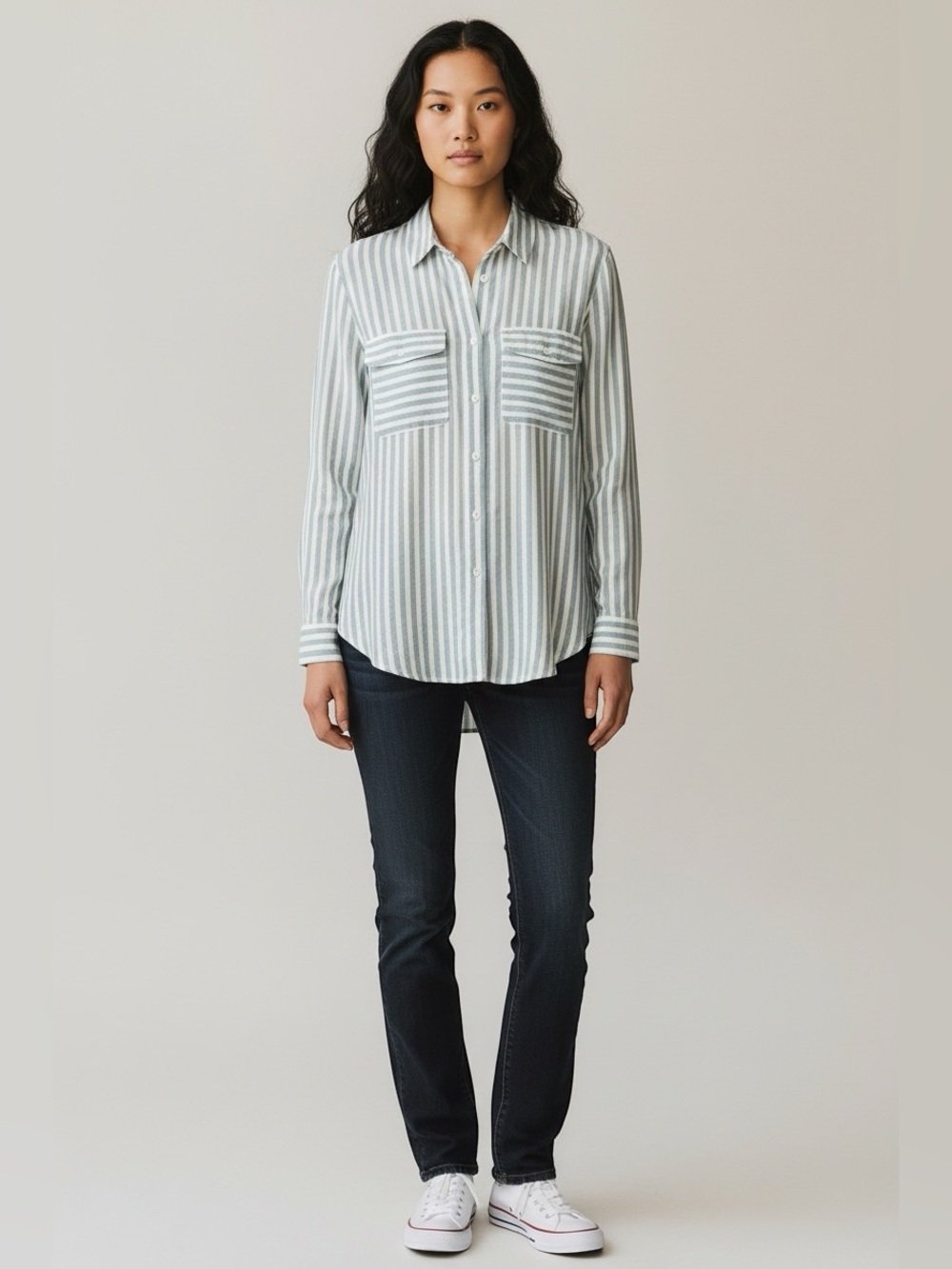 beachlunchlounge Light Green & White Striped Button-Down Shirt XS